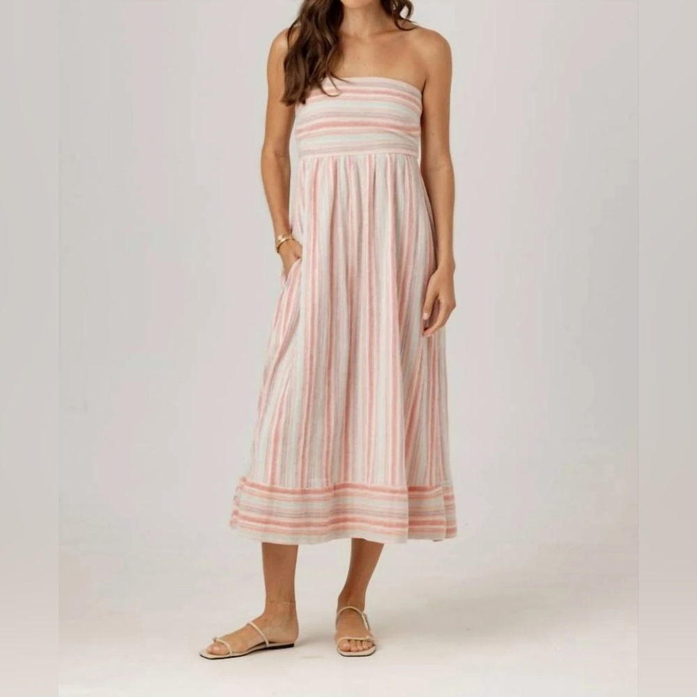 Sundays Jade Midi Dress In Rainbow Stripe Size M